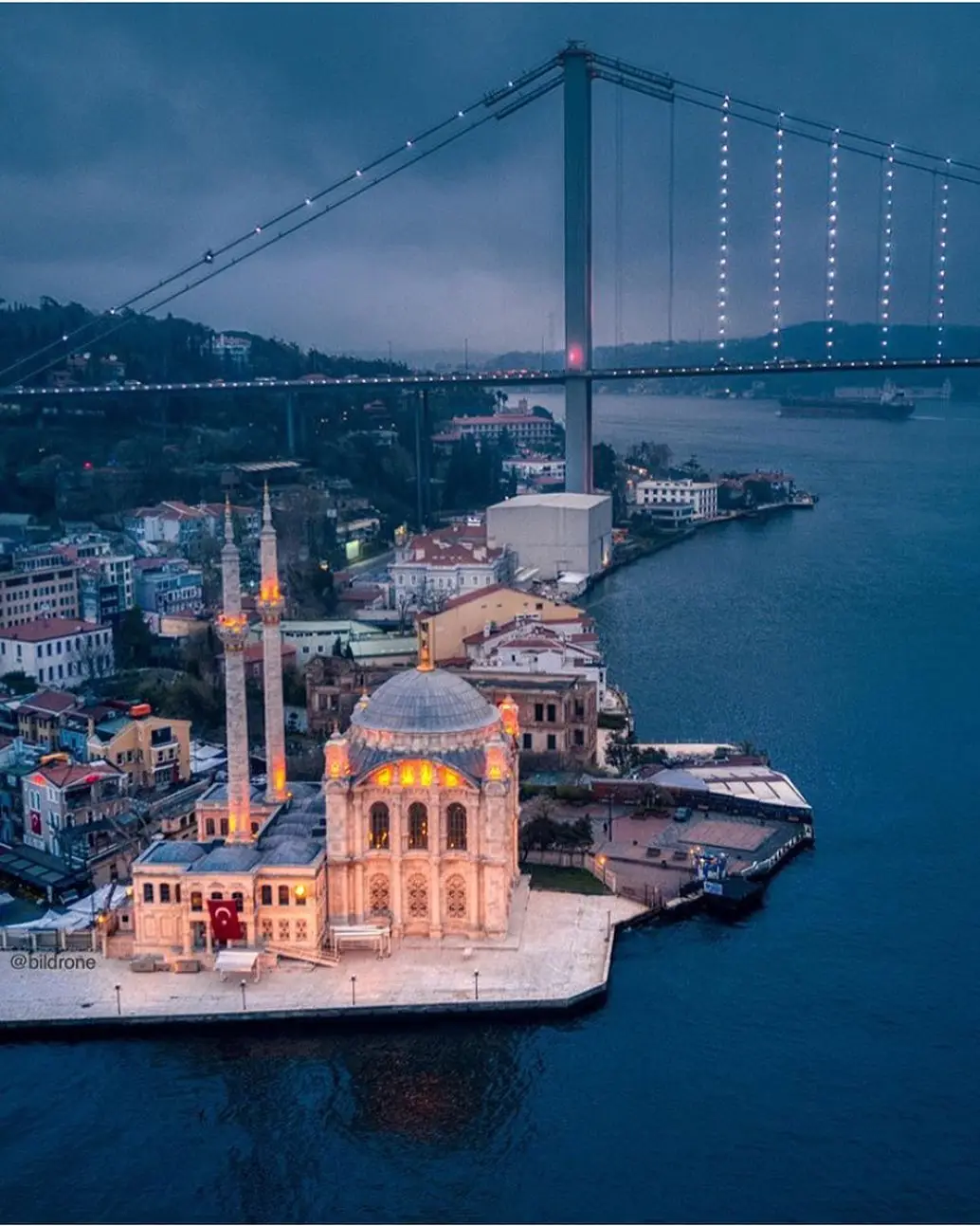 Aerial View of Ortaköy Mosque and Bosphorus Bridge
