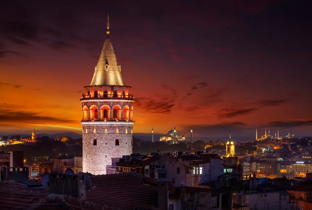 Iconic Galata Tower at Night