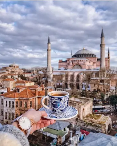 Iconic Coffee Moment with Hagia Sophia View