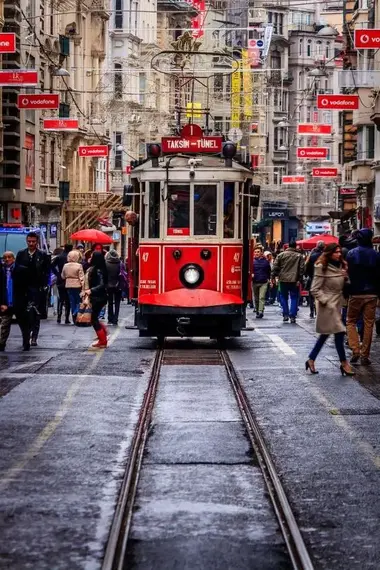 The Historic Red Tram on Istiklal Street