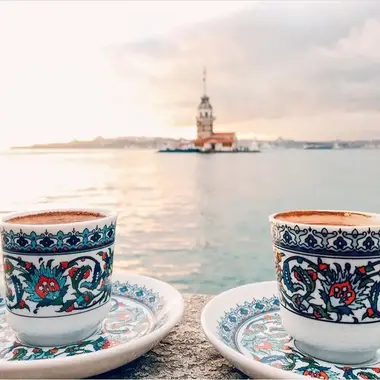 Traditional Turkish Coffee with a View of the Maiden's Tower