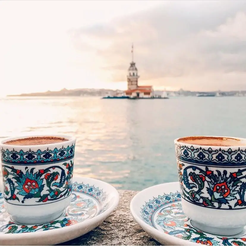 Traditional Turkish Coffee with a View of the Maiden's Tower