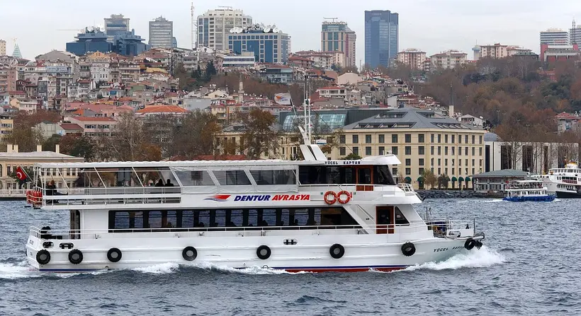 A Bosphorus ferry under October cloud, with the hillside above Besiktas already turning - photo: Alexxx Malev / Wikimedia Commons, CC BY-SA 3.0