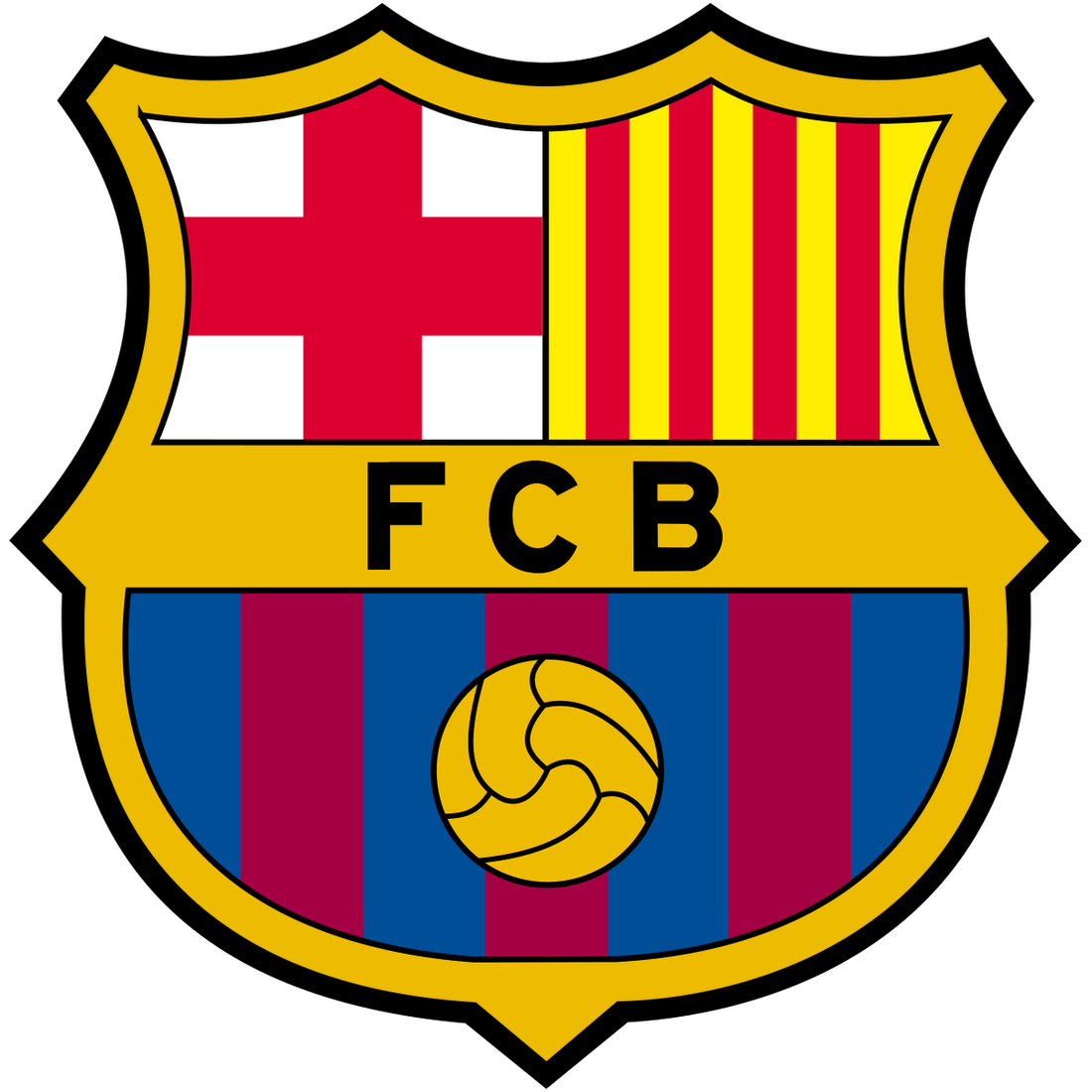 FC Barcelona's motto, Mes que un club, on a shield in blaugrana. The club's official crest is not available under a free licence - image: Wikimedia Commons / Marti.bdb, CC0