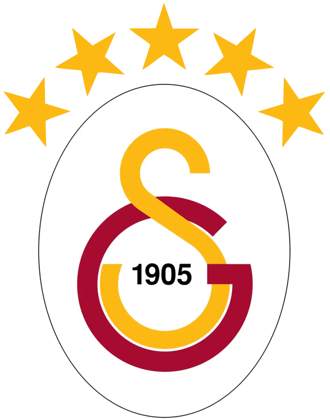Galatasaray SK: the 1905 monogram under five championship stars - image: Wikimedia Commons, public domain