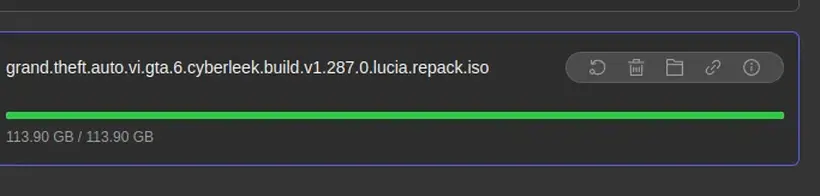 The fake 113.90 GB "Cyberleek build" ISO as it appears mid-download - image: @Aidas29506493 / @GTAGolden_ on X
