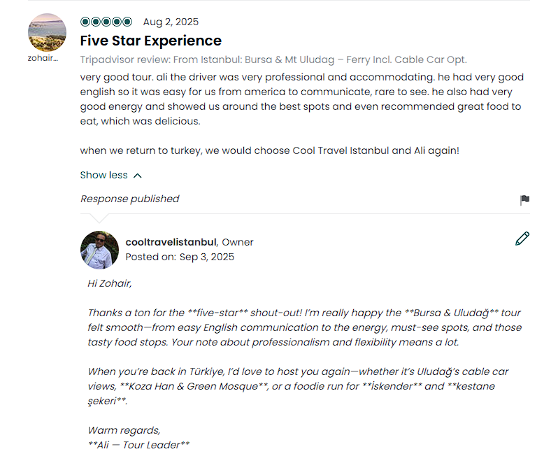 8 BEST BURSA HIGHLIGHTS FROM ISTANBUL - BURSA DAY TRIP • COOL TRAVEL ISTANBUL • HTTPS://COOLTRAVELISTANBUL.COM customer review photos from cool travel istanbul bursa tour on viator and tripadvisor